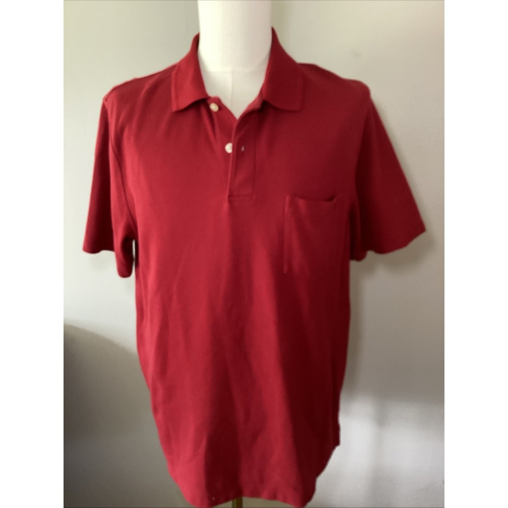 LL Bean Men's Large Red Premium Double L Cotton Pique Polo Shirt With Pocket